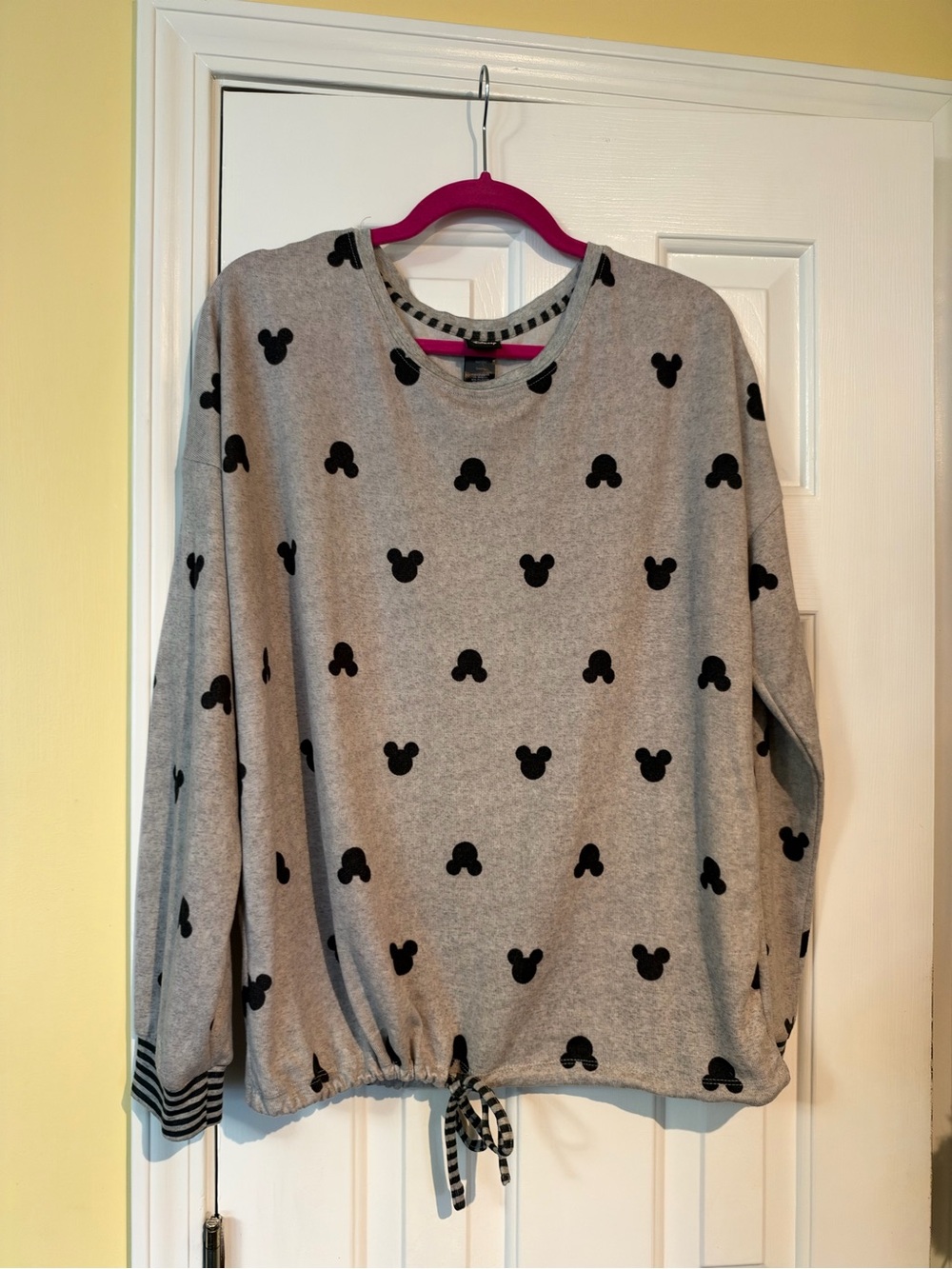 Disney Gray Long Sleeve Sweater with Black Mickey Print